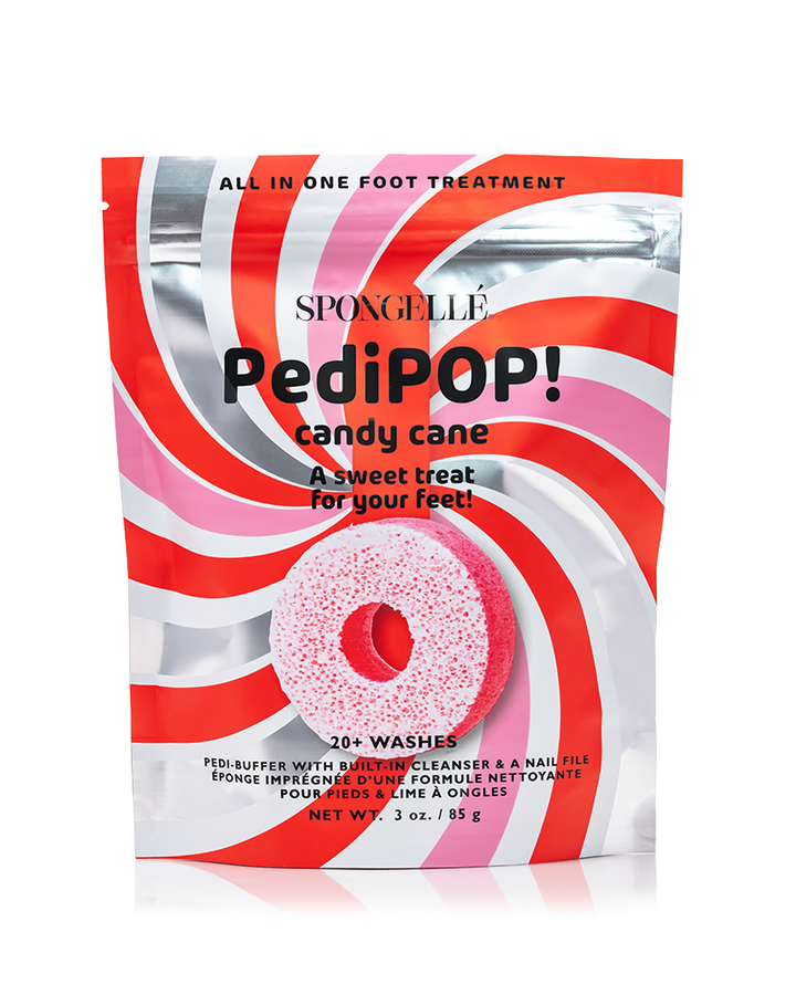 Spongette PediPOP candy cane foot treatment packaging on a white background