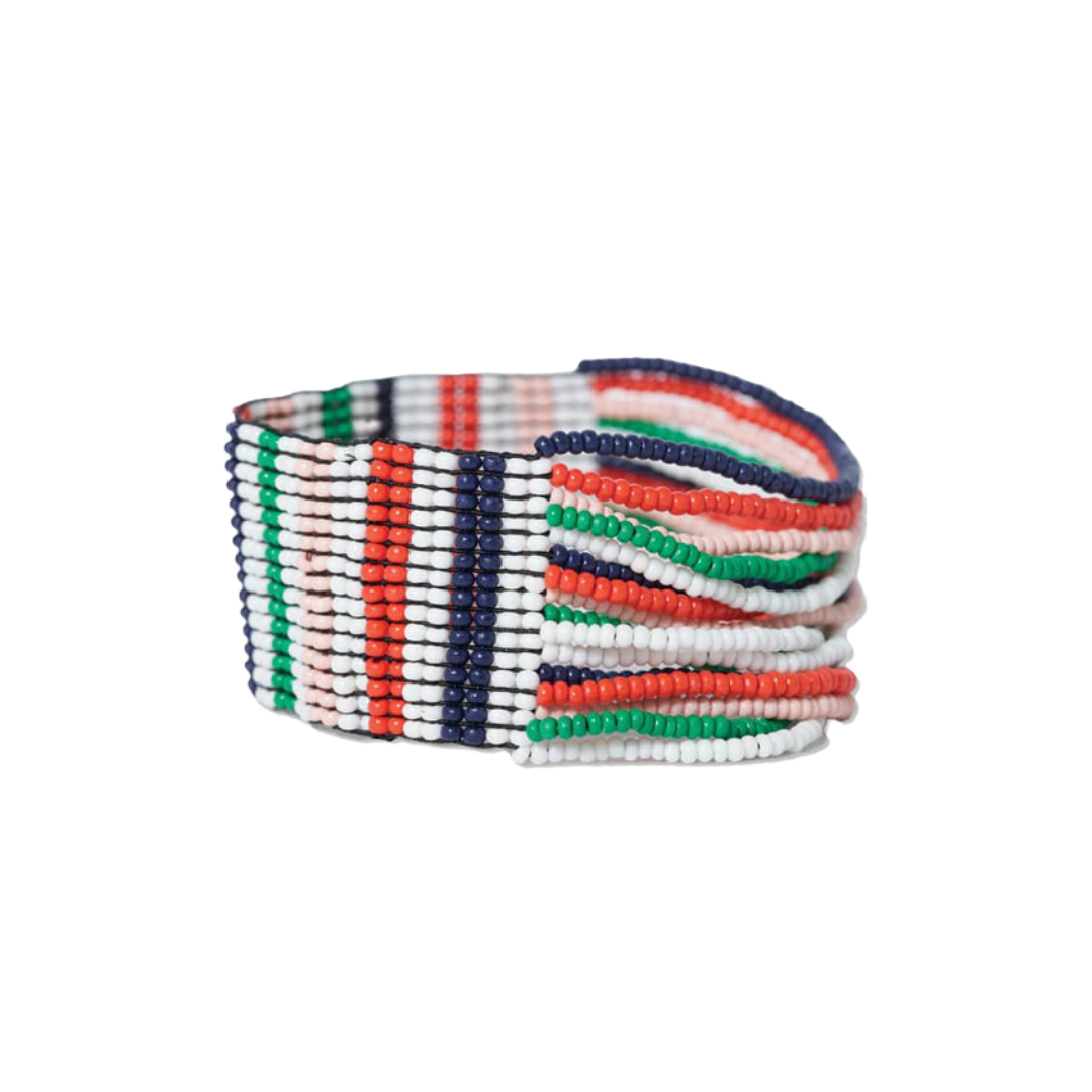 Charlie Vertical Uniform Stripes Half Woven Beaded Stretch Bracelet St. Tropez