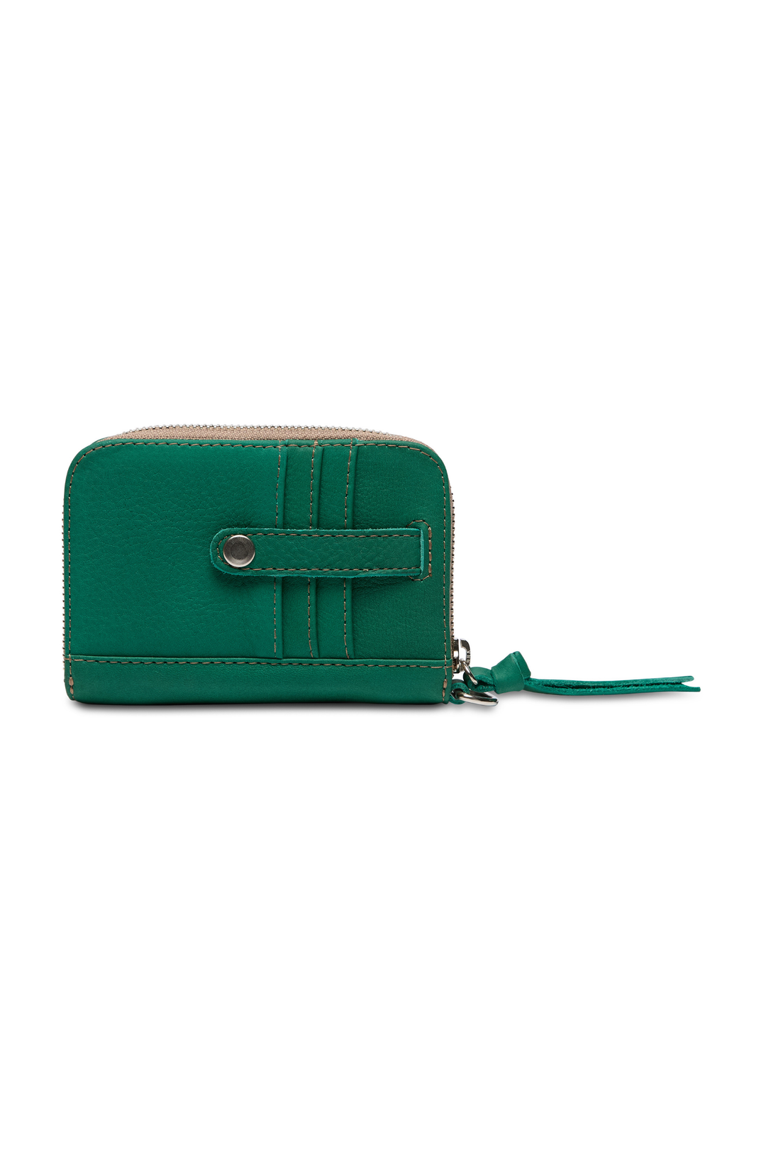 Green wallet with a zipper on a white background