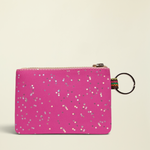 Point of Origin Consuela Berry Pouch in bright pink with silver star print, featuring a metal keyring attachment.