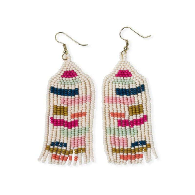Dolly Color Blocks Beaded Fringe Earrings Rainbow