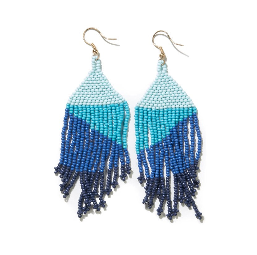 Blue Erin Ombre Beaded Fringe Earrings