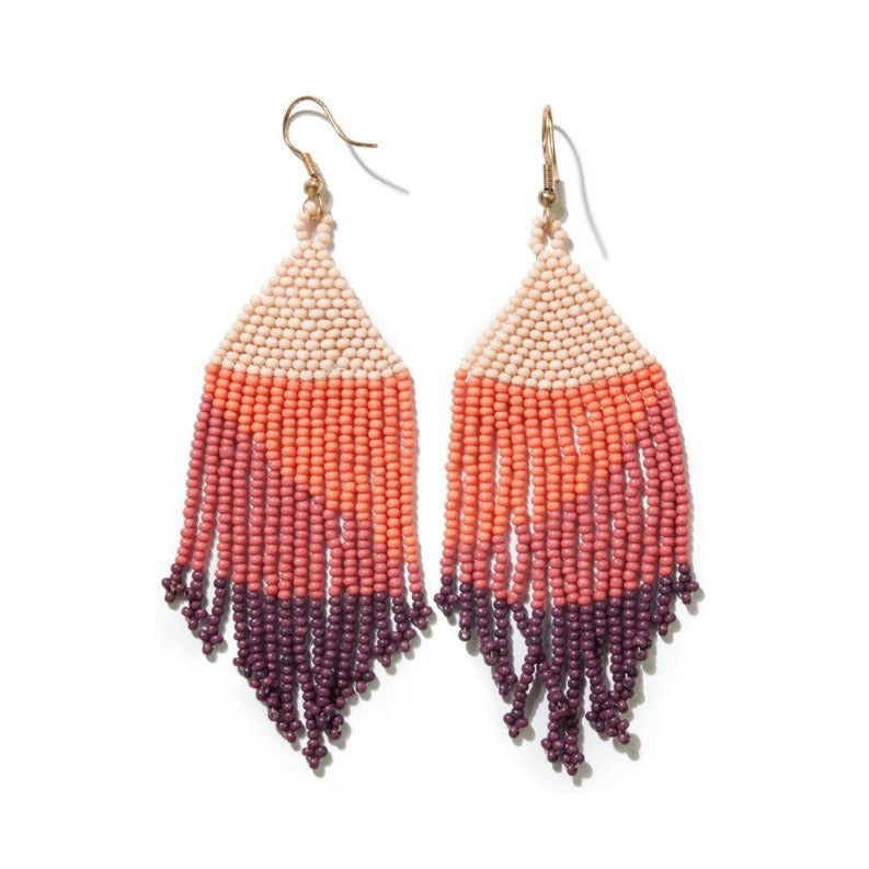 Erin Ombre Beaded Fringe Earrings Pink