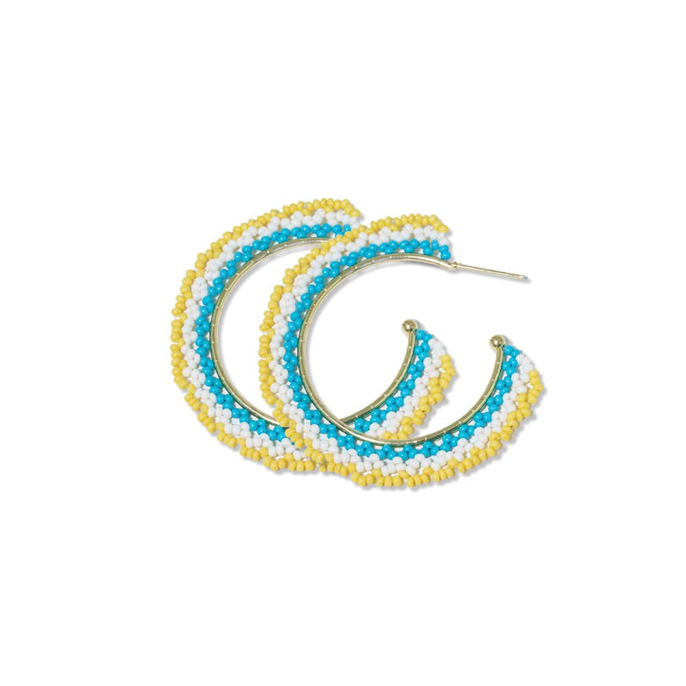 Eve Ombre Beaded Hoop Earrings Lemon/Turquoise