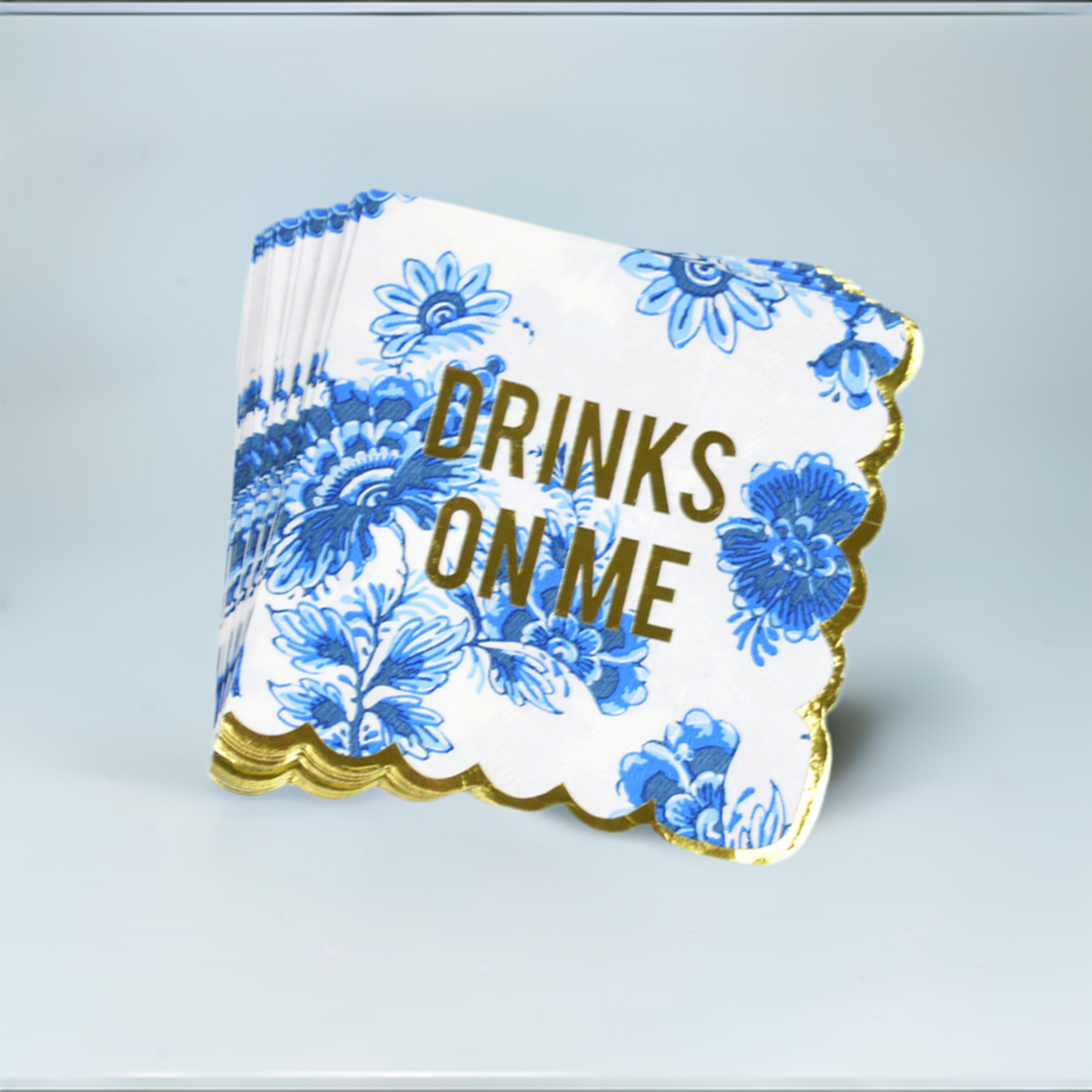 "Drinks on Me" Blue Floral Cocktail Napkins