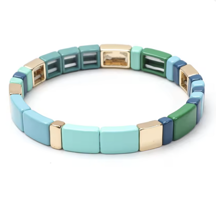 Multicolored beaded bracelet on a white background