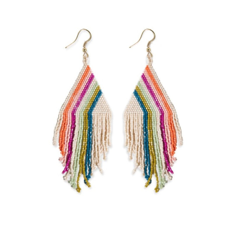 Haley Falling Lines Beaded Fringe Earrings Rainbow