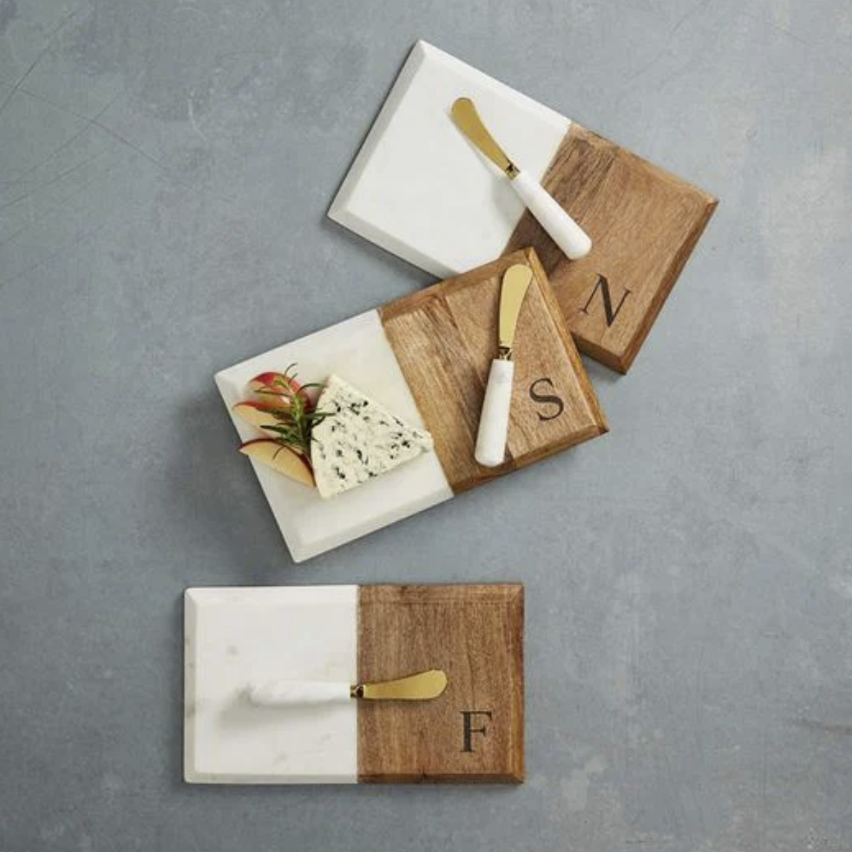 Rectangle Initial Wood & Marble Board