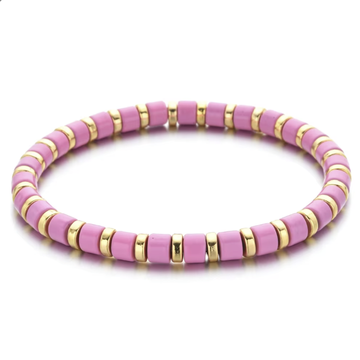 A black and gold colored bracelet with a simple pattern, made of enamel and gold-tone beads.