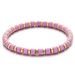 A black and gold colored bracelet with a simple pattern, made of enamel and gold-tone beads.