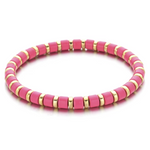 A black and gold colored bracelet with a simple pattern, made of enamel and gold-tone beads.