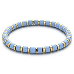 A black and gold colored bracelet with a simple pattern, made of enamel and gold-tone beads.
