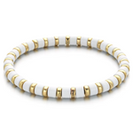 A black and gold colored bracelet with a simple pattern, made of enamel and gold-tone beads.