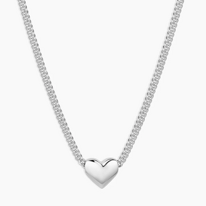 Lou Heart Charm Necklace in Silver