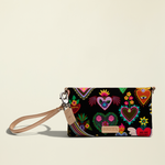 Point of Origin Consuela Vida Uptown crossbody bag in black with colorful heart print and natural leather trim