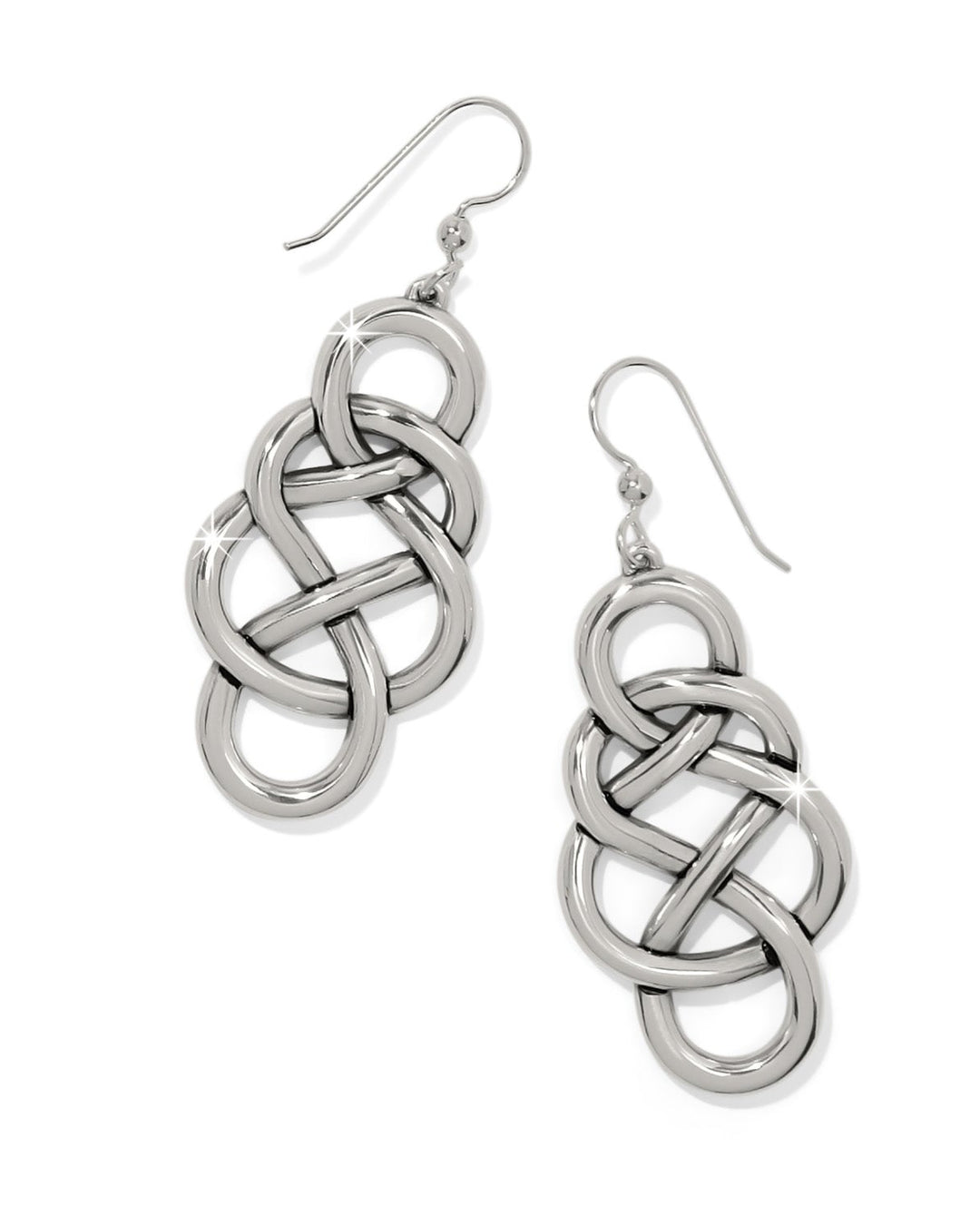 Silver Celtic knot earrings on a white background