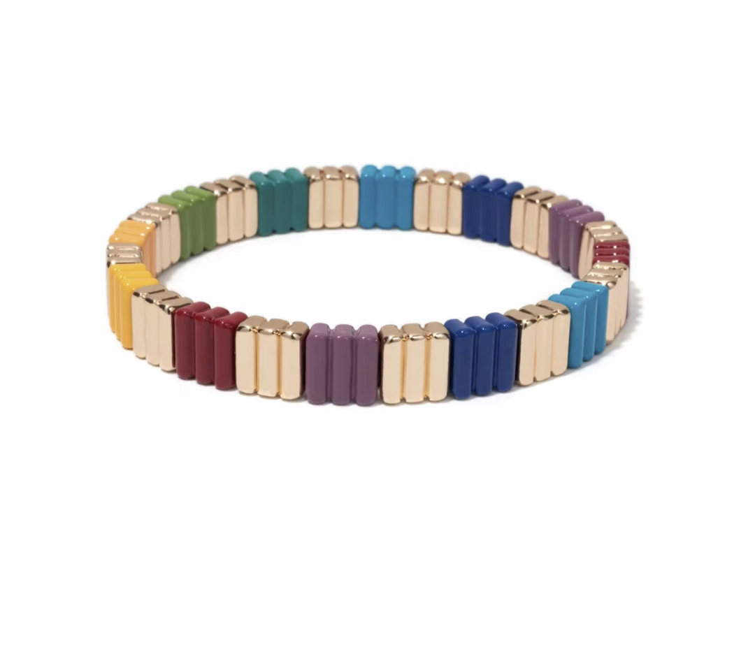 Multicolored beaded bracelet on a white background