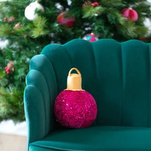 Merry Bauble Sequin Small Pillow Magenta