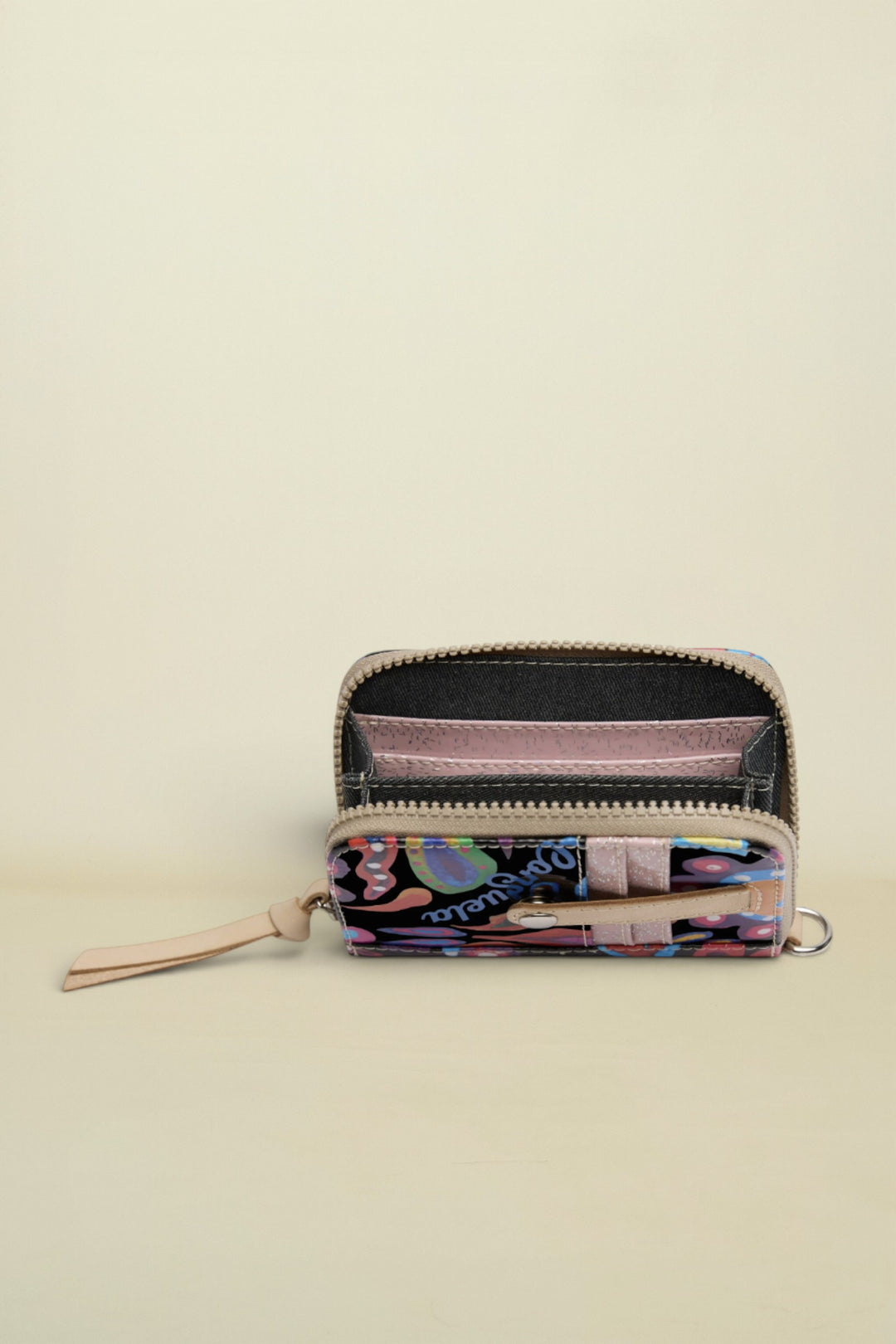 Multicolored wallet with zipper on a white background