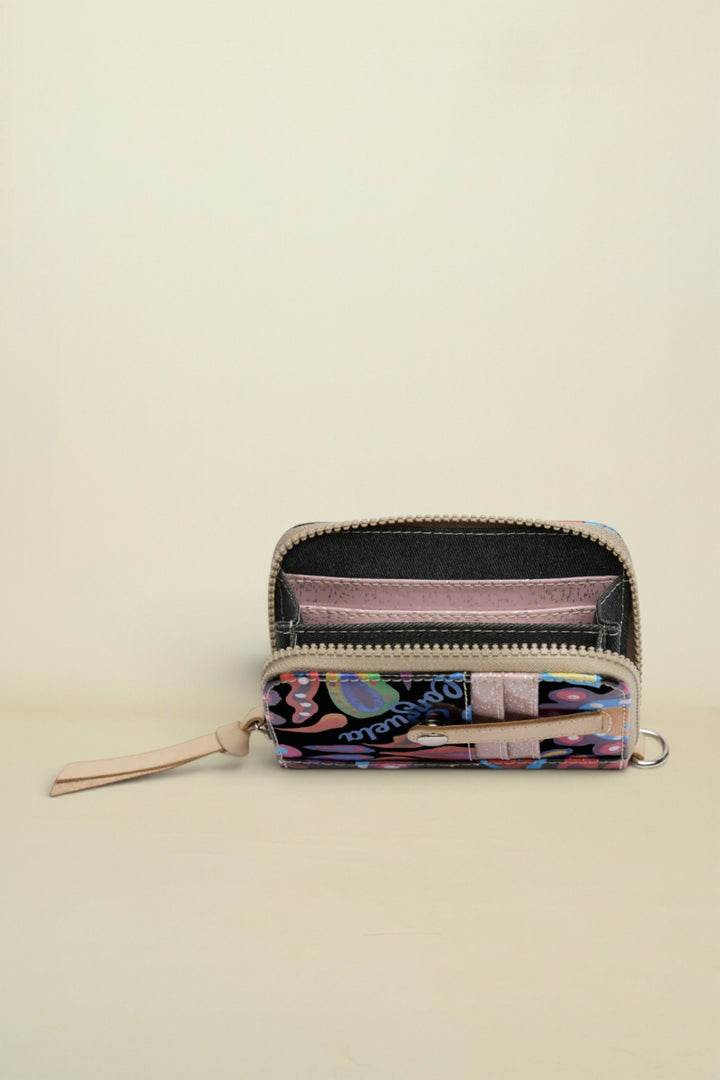 Multicolored wallet with zipper on a white background