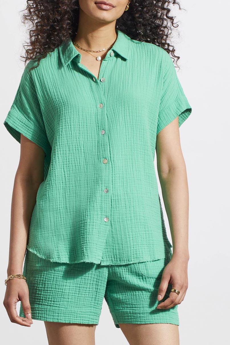 Jade Crinkled Gauze Shirt