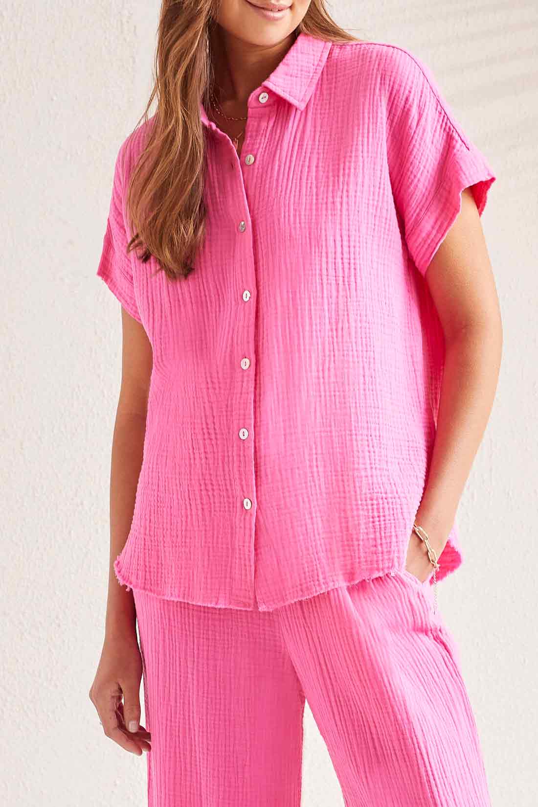 Pink Crinkled Gauze Shirt