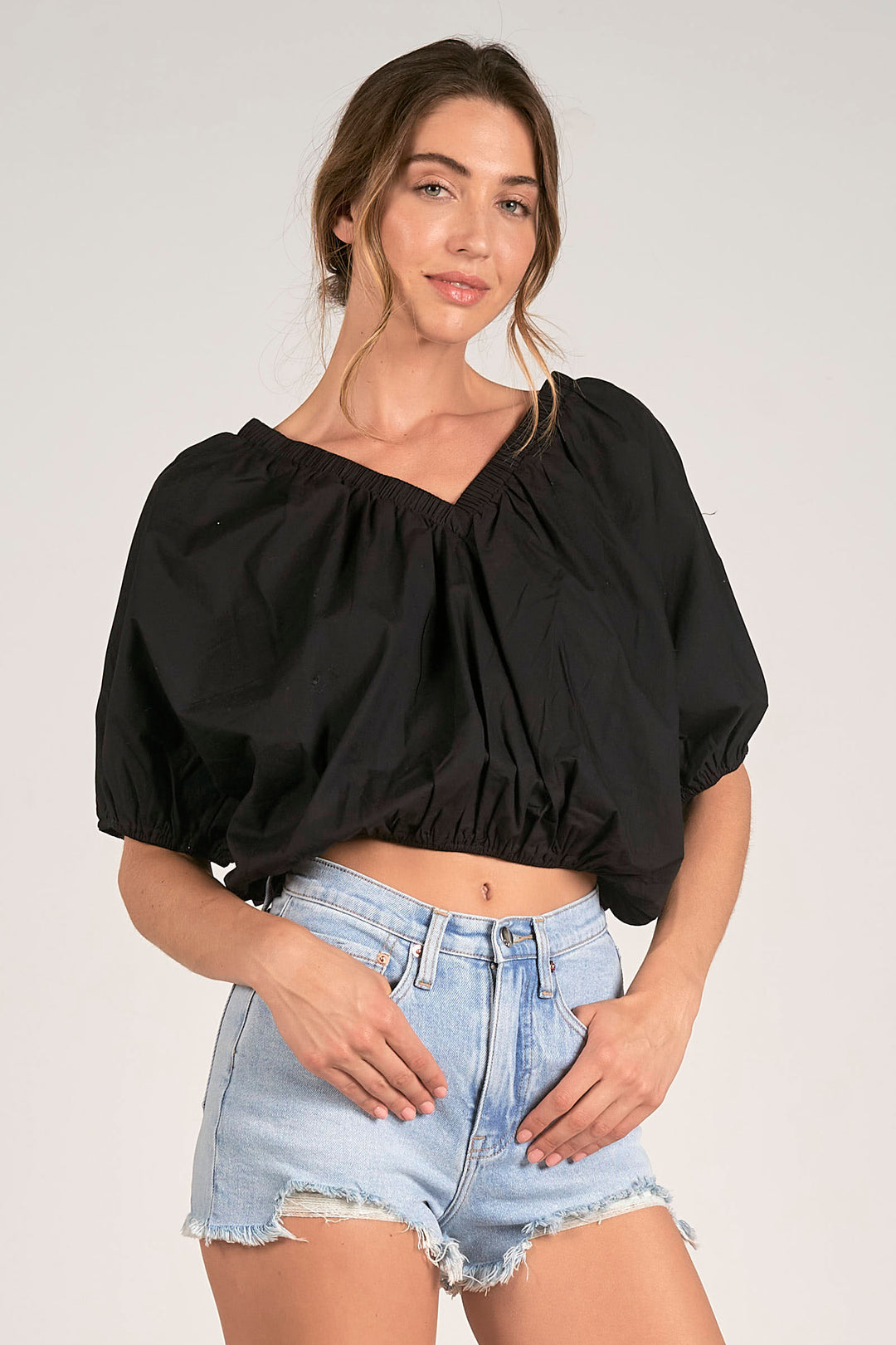 Black Puff Sleeve Crop Top