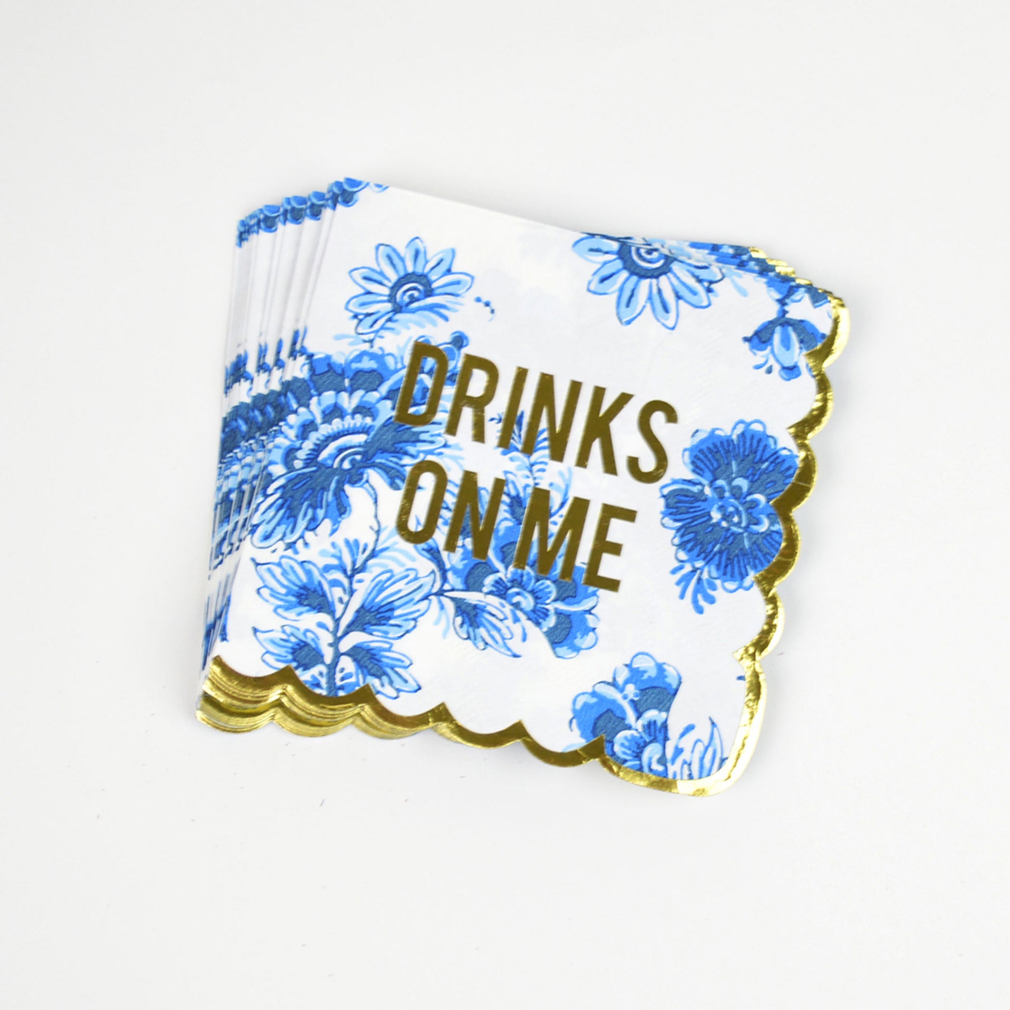 "Drinks on Me" Blue Floral Cocktail Napkins