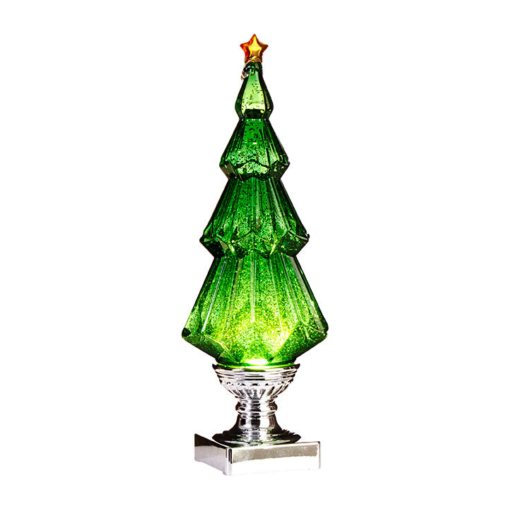 13.75" Lighted Tree with Green Glitter Swirl