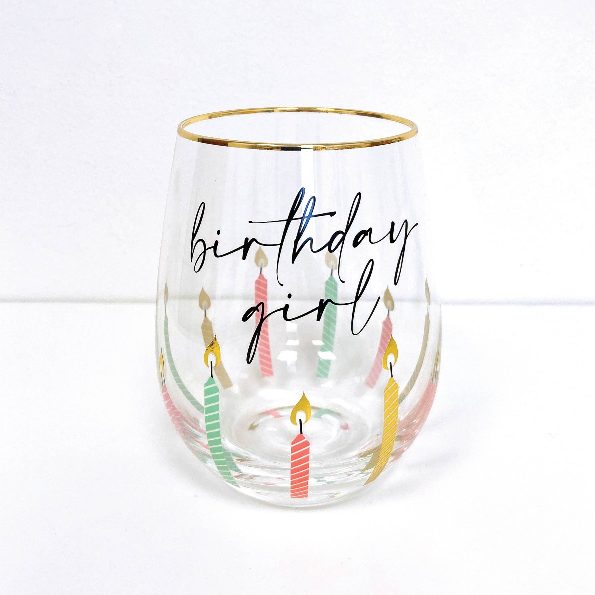 Multi Birthday Girl Stemless Wine Glass