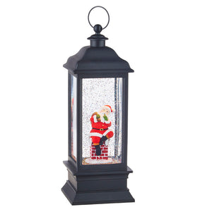 Santa's getting ready to visit all. Inside this LED water lantern. Santa is holding his bag of toys and gifts ready to come down the chimney with swirling glitter, when turned on a warm LED shines down on the figurine to give our water lantern a whimsical look for the Christmas Holiday season. NEW for 2020!