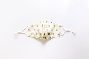We've Got You Covered Face Mask in dots.  8" x 4" with 4" adjustable ear loops Non-Medical Grade Washable Poly/Cotton