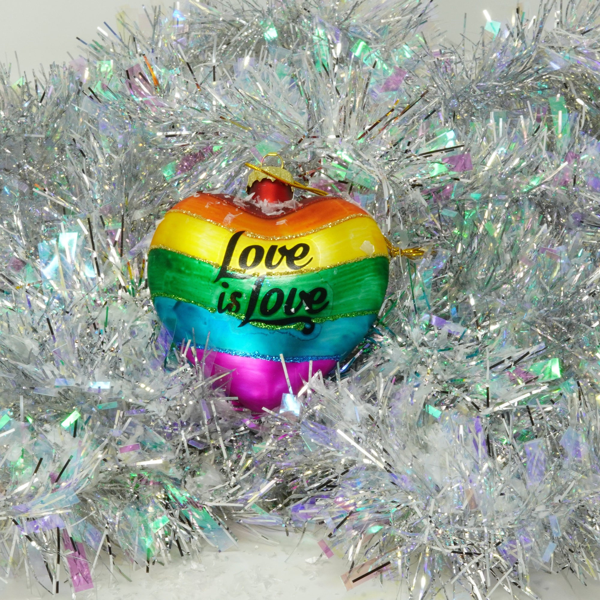 Love is love, and love is in the air. Brighten anyone’s day with the Mercury Rainbow Love is Love Ornament, whether you hang from your tree or give as a heartfelt gift.
