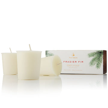 Mountain fresh and glowing, this scented votive candle set enhances any décor or makes an elegant hostess gift. Fills your home with crisp, just-cut forest fragrance that evokes seasonal celebrations, holidays and the winter solstice. Sized perfectly to refill our Frasier Fir Votive Candle glass. Our  Non-metal wick provides a clean, pure burn. Approximately 15 hours.