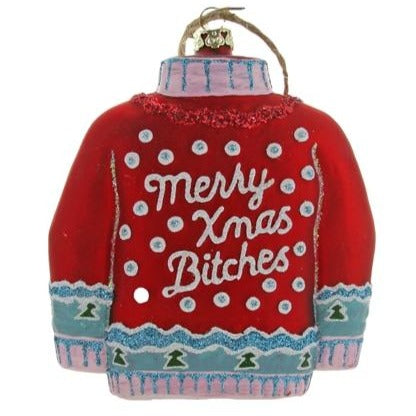 Calling all your besties! Because they are your girls! It's the perfect holiday cheer to give to your snarkiest and merriest! You may end up on the "Naughty List", but think about the smile you'll bring to your girl tribe!  Glass ornament. Measures approximately 4.5" long. Imported.