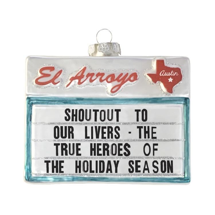 Just put out the holiday decorations now and let’s wrap this year up. NEW from El Arroyo their beloved signs commemorated in the perfect 2020 keepsake for your tree.   Collectable mercury glass ornament