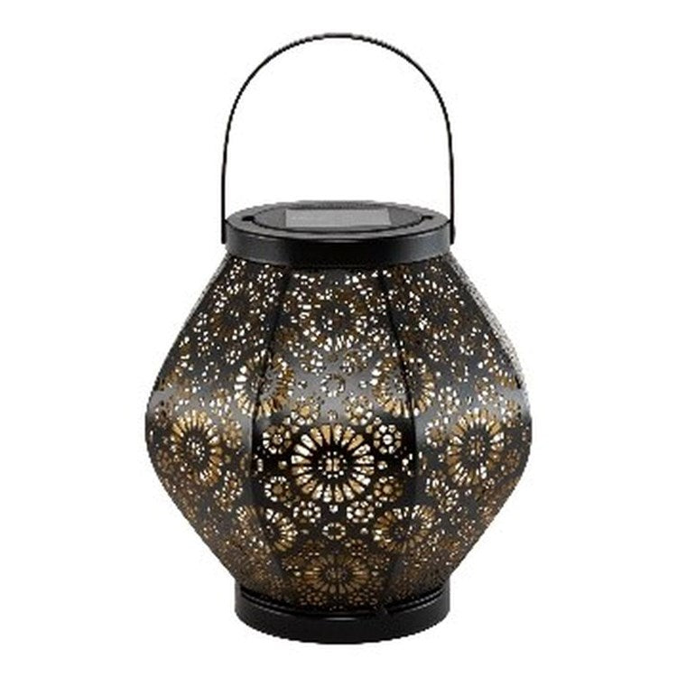 PUNCHED METAL DAISY LANTERN - BLACK