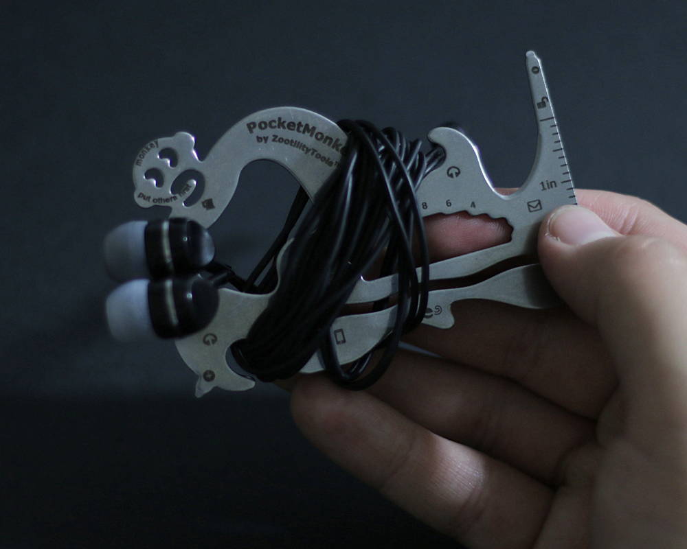 PocketMonkey® multi-tool from Zootility has 21 functions - depending on the model - and fits in your wallet, so it's always there when you need it. From opening bottles to adjusting screws, PocketMonkey multi-tool helps you conquer life's everyday tasks. And it's even TSA-compliant, so you can take it with you whenever you fly.  Made in the USA from heat-treated stainless steel, PocketMonkey multi-tool won't bend, break, or rust.
