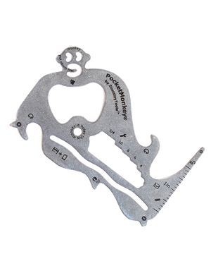 PocketMonkey® multi-tool from Zootility has 21 functions - depending on the model - and fits in your wallet, so it's always there when you need it. From opening bottles to adjusting screws, PocketMonkey multi-tool helps you conquer life's everyday tasks. And it's even TSA-compliant, so you can take it with you whenever you fly.  Made in the USA from heat-treated stainless steel, PocketMonkey multi-tool won't bend, break, or rust.