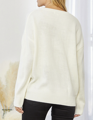 Holiday Sequin Rudolph Sweater in Ivory