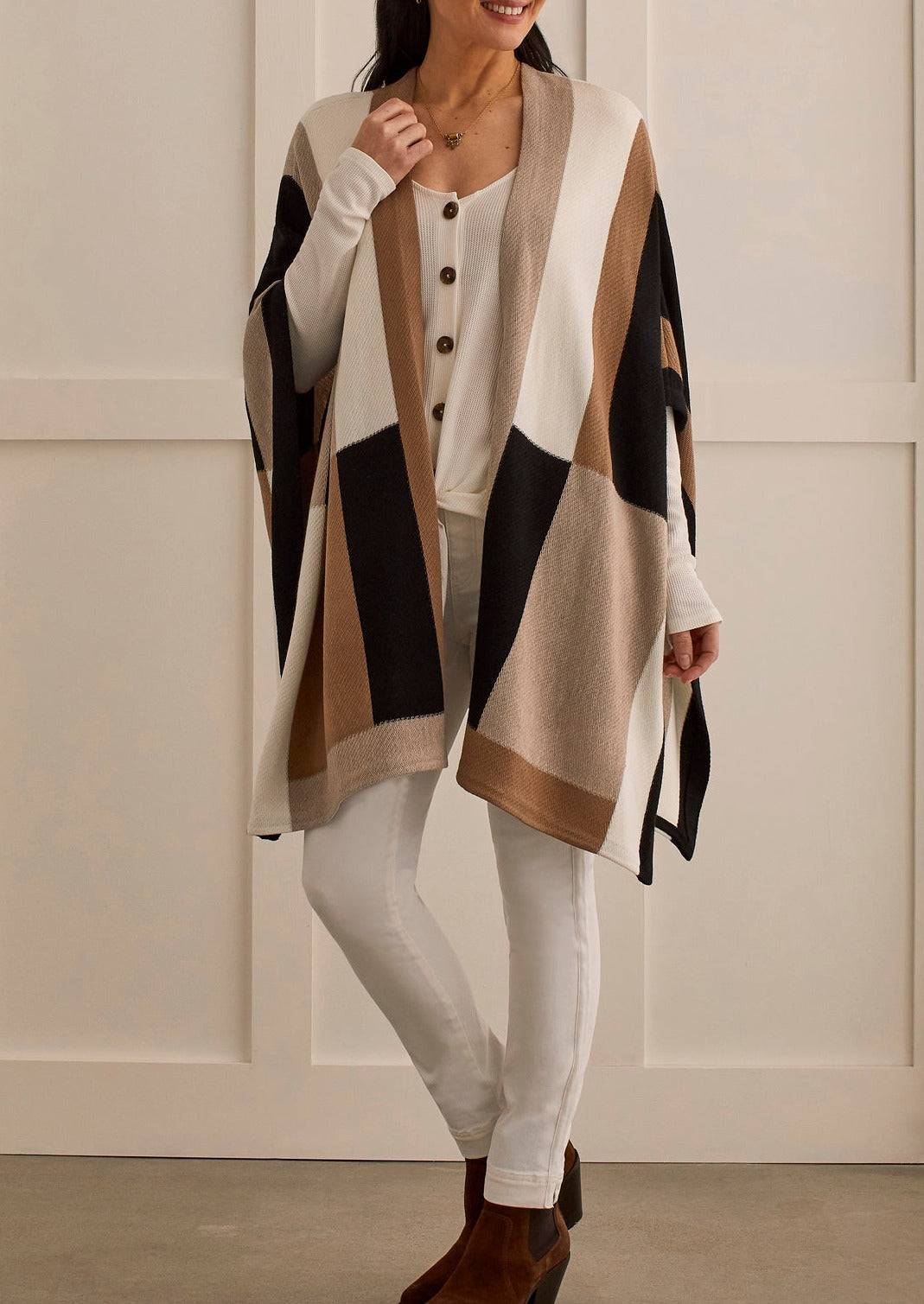 Neutrals Colorblock Poncho